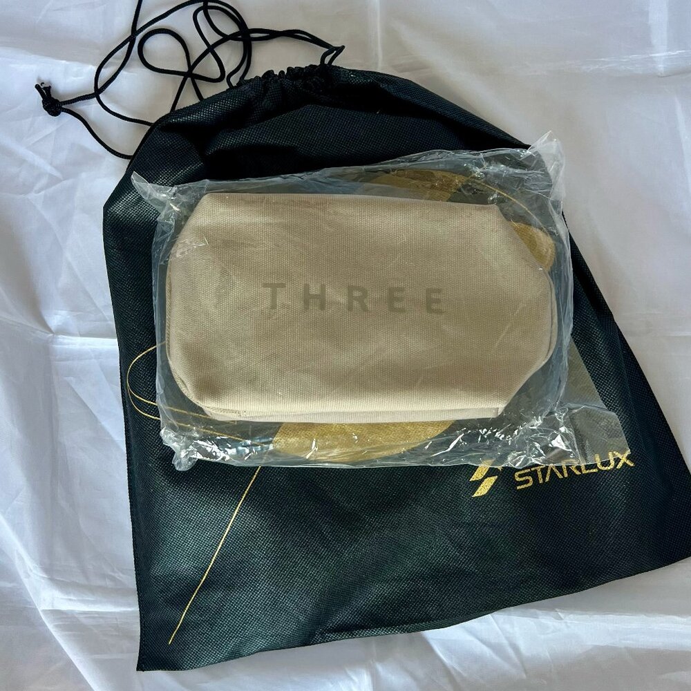 STARLUX Business Class Brown Canvas Amenity Kit by THREE w/ Slippers - SEALED